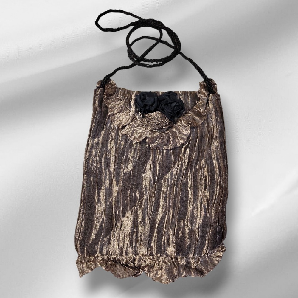 Bronze Taffeta Mini Bag Rosette Ruffle Black Wedding Guest Prom Romantic Fairy
